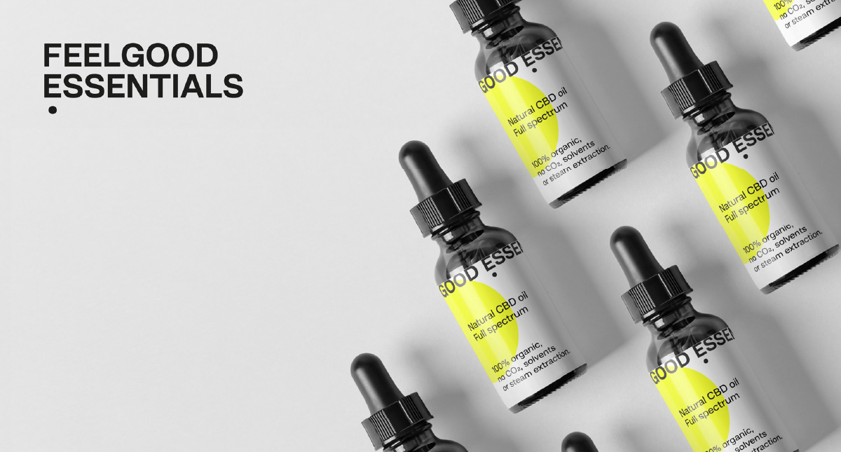 Feelgood Essentials logo i butelki z olejkiem